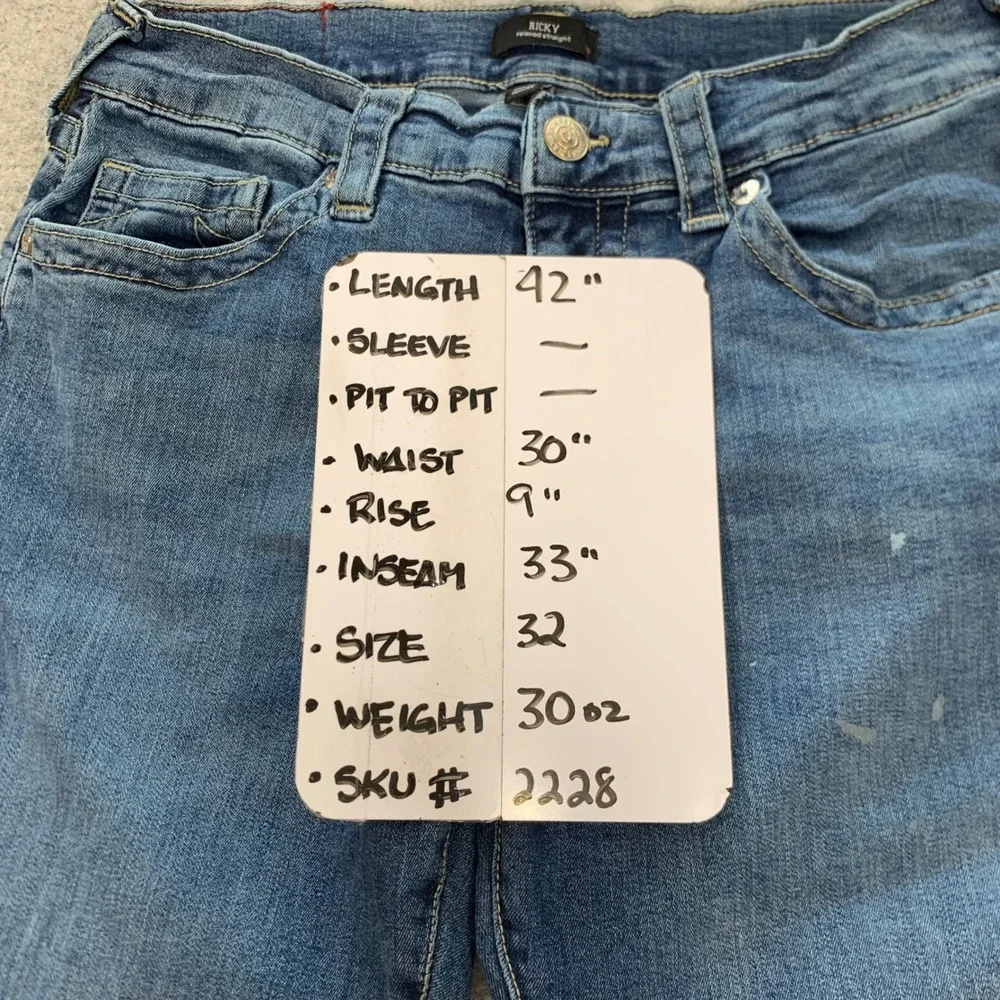 True Religion Ricky Relaxed Straight Jeans Mens 32 Medium Wash Denim Paint Marks
